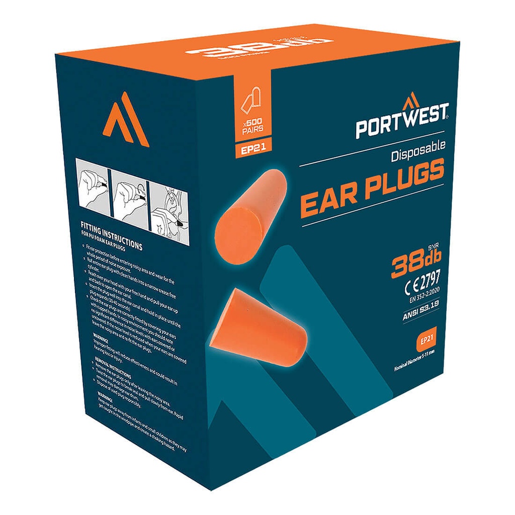 Recharge pour distributeur EP 20 de bouchons mousse - 500 paires - SNR 38DB - PORTWEST®