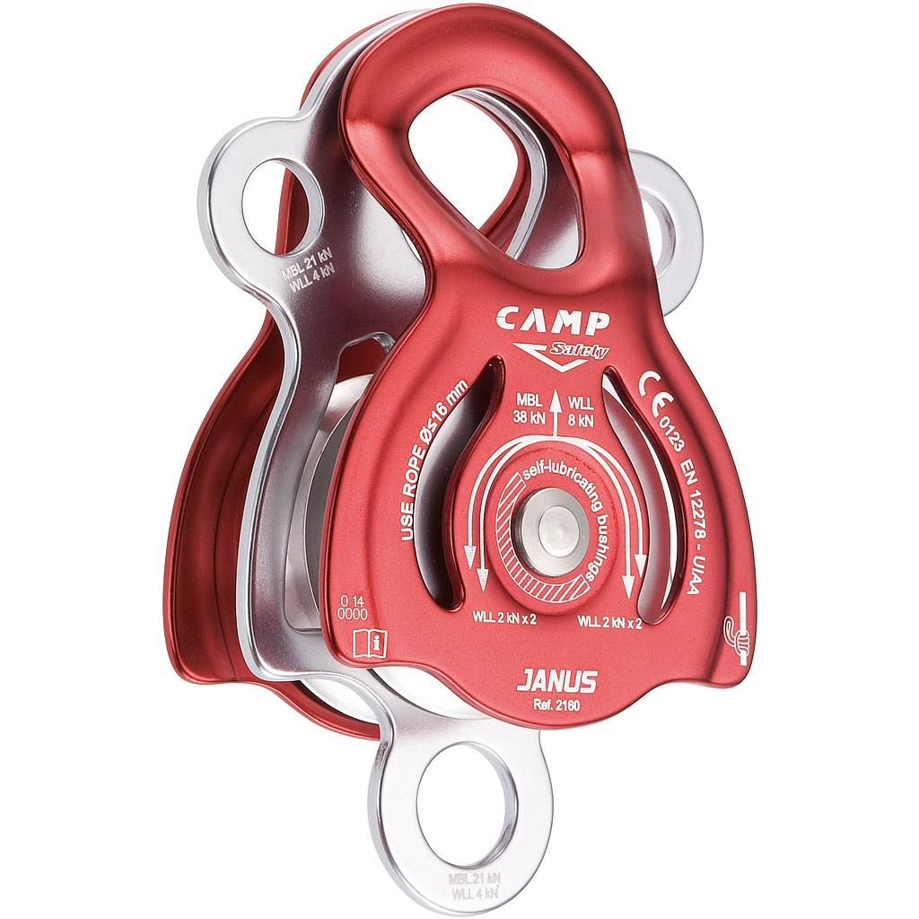 Poulie double à flasques mobiles Prusik avec trois trous de connexion et un point d’attache supplémentaire - JANUS - CAMP®