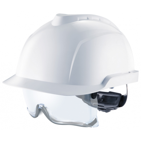 Casque rouge surlunettes intégrées avec porte badge et jugulaire + Harnais Fas-Trac (molette) - V-GARD 930 - MSA®