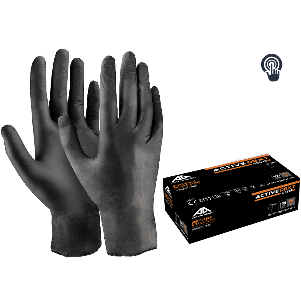 Gants nitrile noir jetable L240mm (boîte de 100) - Active DEXT - ACTIVE GEAR®