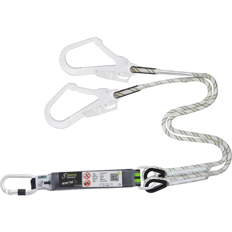 Longe double tressée avec absorbeur d'énergie - mousqueton acier à vis et MGO alu - HOPE - KRATOS SAFETY®