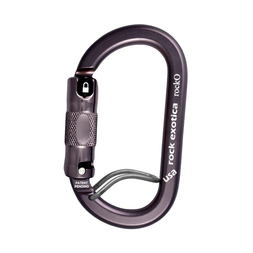 Mousqueton alu ovale unidirectionnel avec barrette de maintien - Triple action - ROCK O - ROCK EXOTICA®