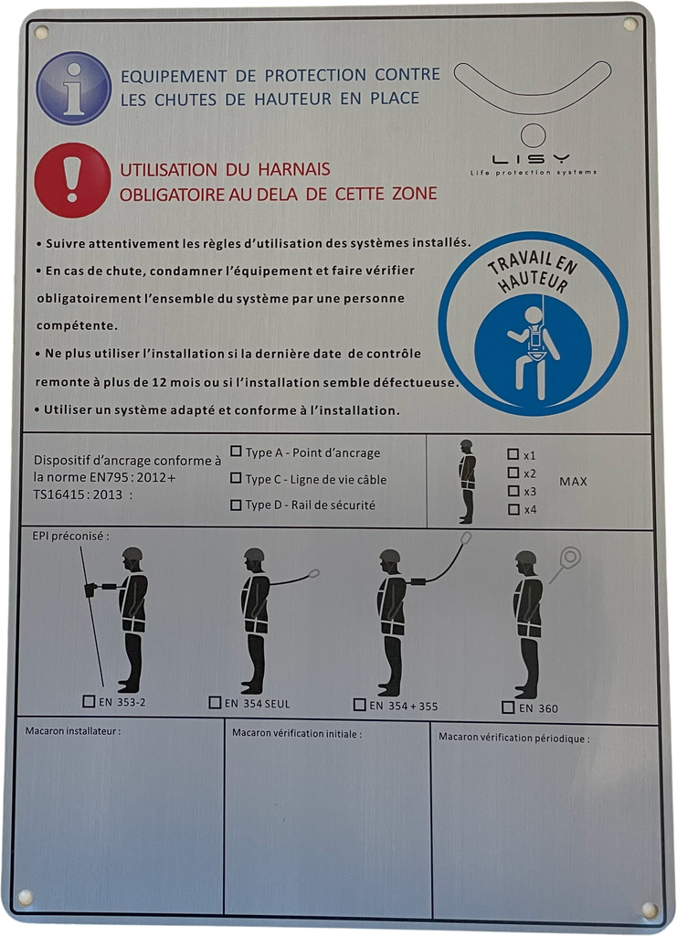 Panonceau à l'accès ligne de vie - Alu - LISY®