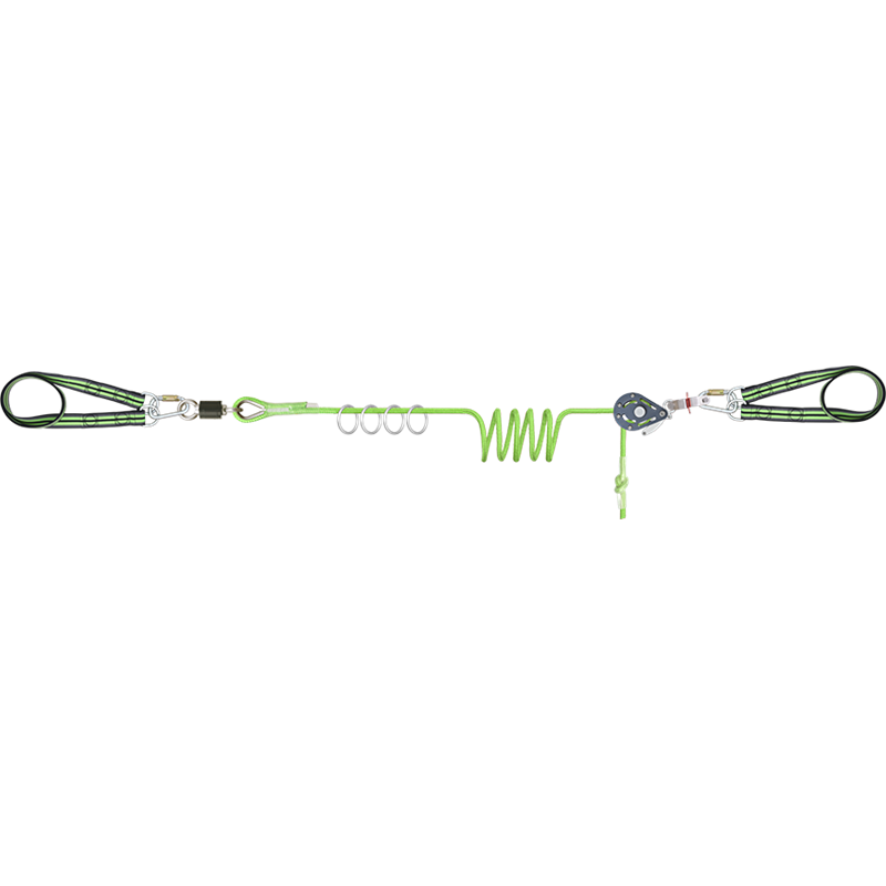 Ligne de vie temporaire horizontale pour 4 utilisateurs (avec anneaux acier), 5/25m - KRATOS SAFETY®