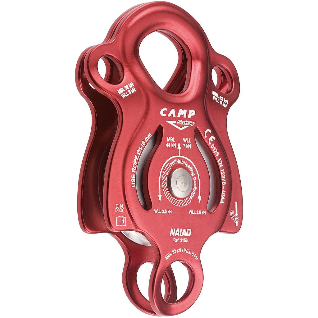 Poulie simple à flasques mobiles Prusik avec trois trous de connexion et un point d’attache supplémentaire - NAIAD - CAMP®