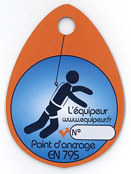 Panonceau d'identification en goutte "POINT D'ANCRAGE EN795" - ø12mm - L'EQUIPEUR®