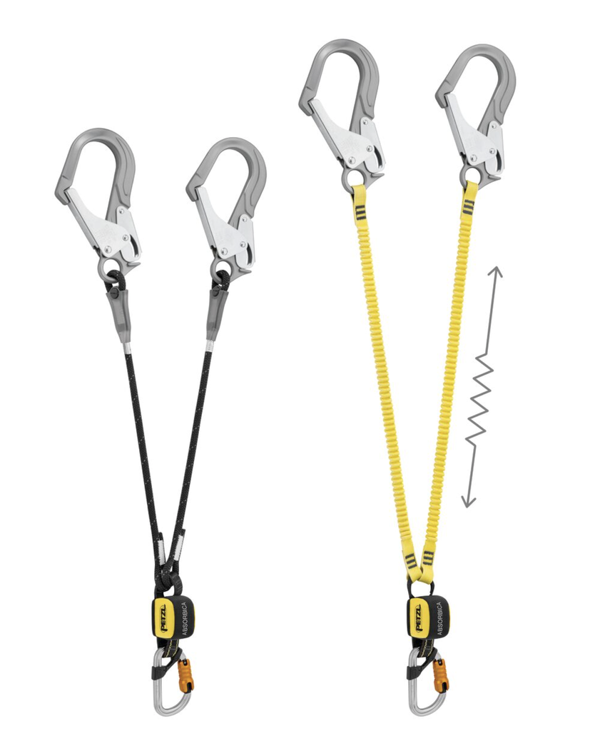 Longe double élastiquée 150 cm avec absorbeur, mousqueton Bm'D et MGO acier version INT - ABSORBICA-Y FLEX MGO - PETZL®