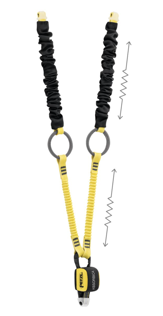 Longe double élastiquée 150 cm avec anneaux intermédiaires de renvoi et absorbeur - ABSORBICA-Y TIE-BACK - PETZL®